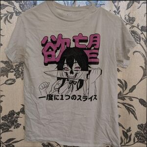 Spencer's Brand White Black Pink Knife Skull Anime Graphic Tee - Size Men's S